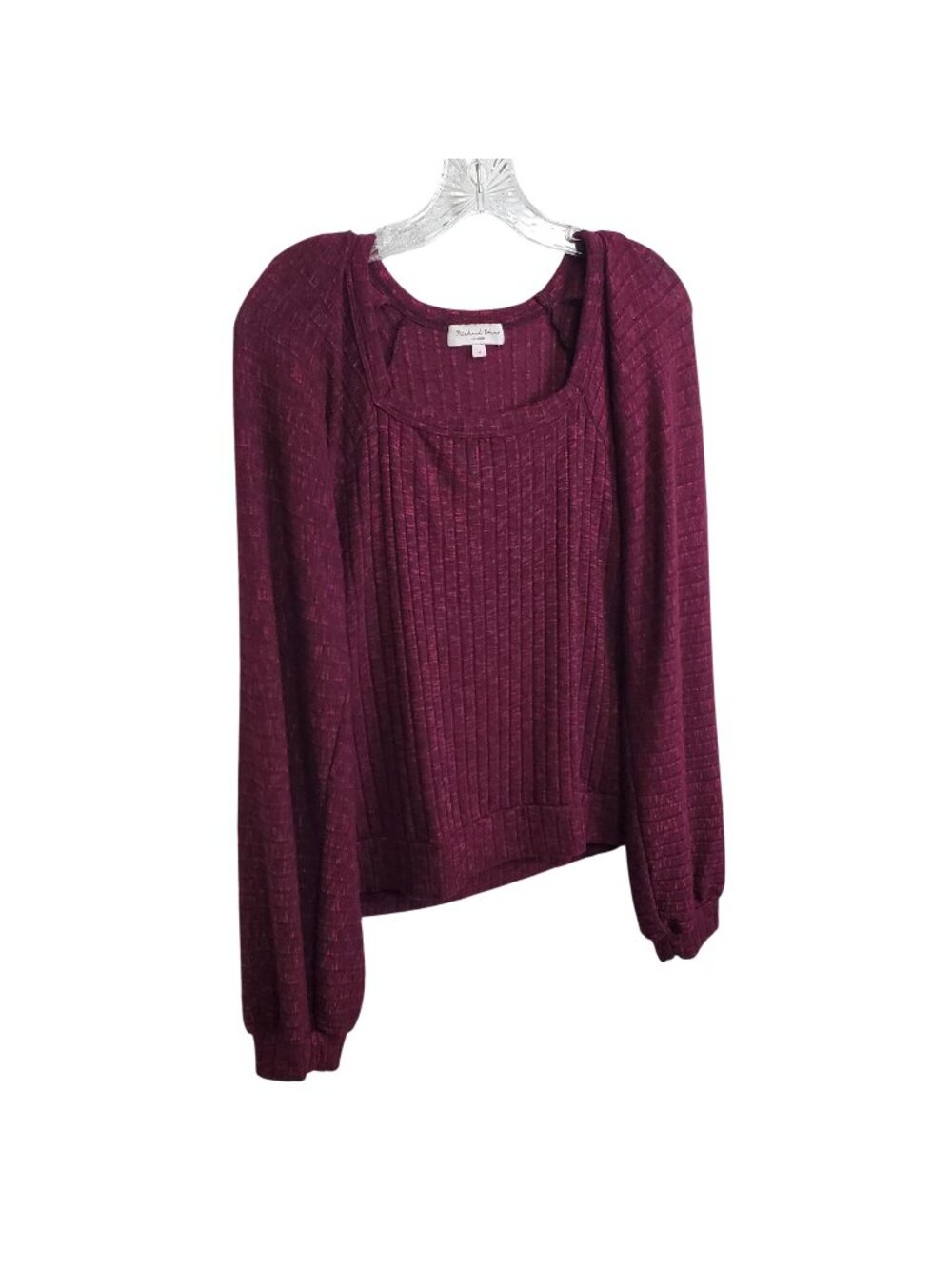 Michael Stars Size M Top Wide Ribbed Knit Lightweight Puff Balloon Sleeves Berry